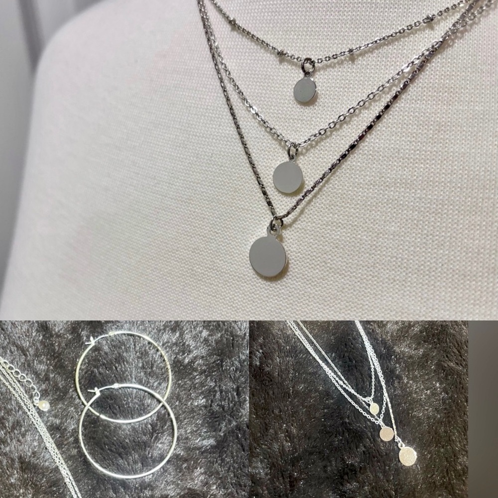 Lauren Conrad Triple Layered Necklace and Hoop Earring Set